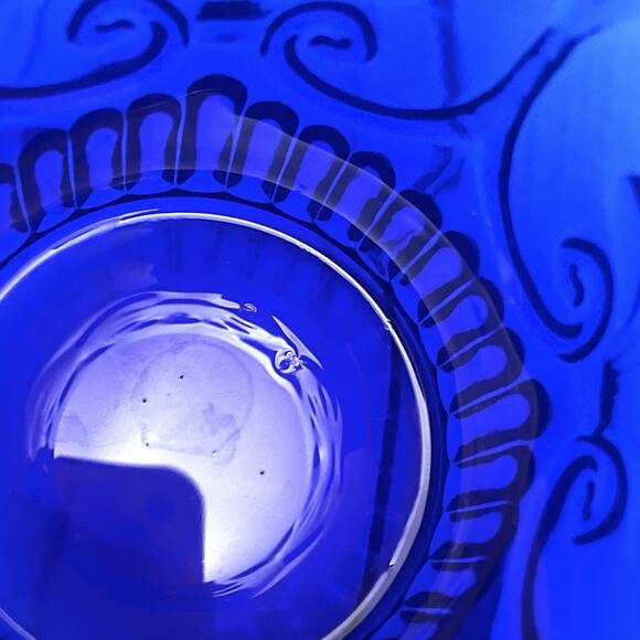 Rare Baroque Revival Cobalt Blue Pressed Old Fashioned Glasses MCM Portuguese 5 - Picture 10 of 10